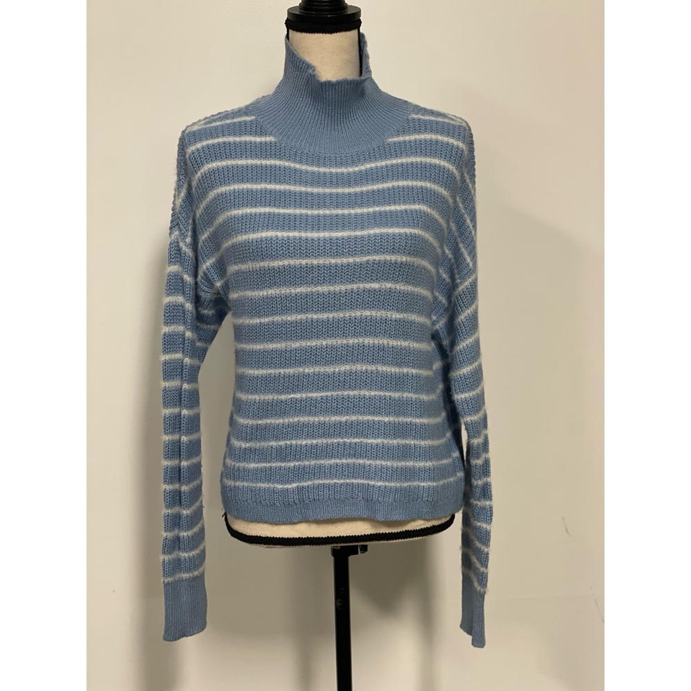 LC Lauren Conrad Knit Pullover Funnel Neck Sweater Blue Stripes Size M